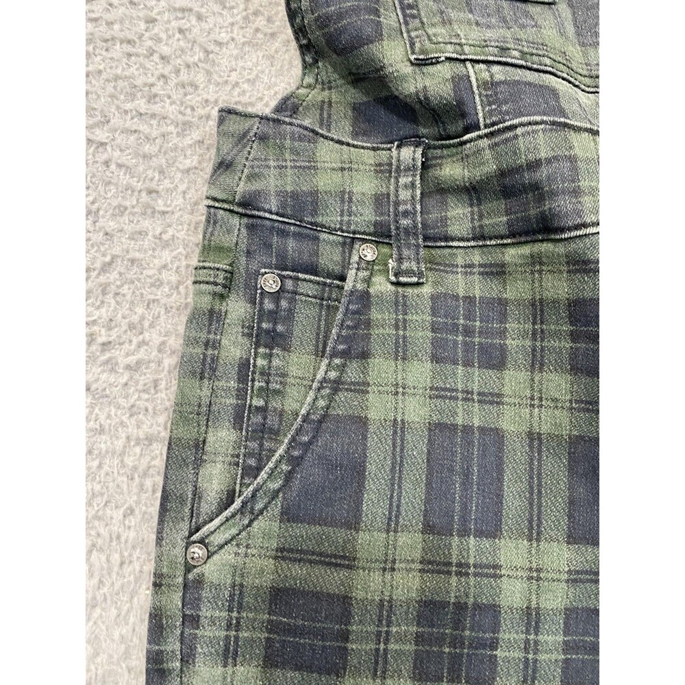 Free People Overalls Womens W 27 Green Plaid Denim Zip Pocket Utility Cropped - Picture 3 of 13